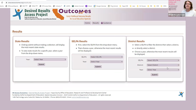Screenshot from the DR Access Outcomes: your data for federal child outcomes recorded webinar