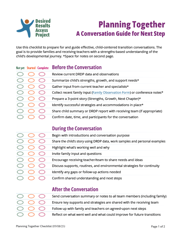 Planning Together: A Conversation Guide for Next Step